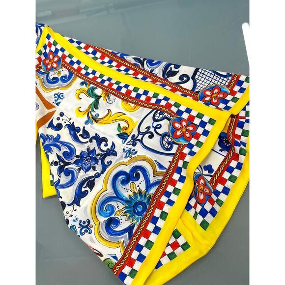 NWT Dolce & Gabbana White Yellow Majolica print Silk Charmeuse Dress IT 42 M - Picture 11 of 12